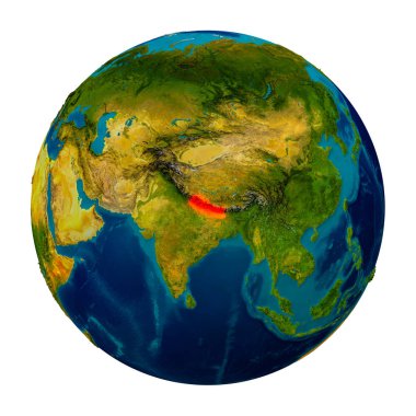 Küre üzerinde vurgulanan Nepal