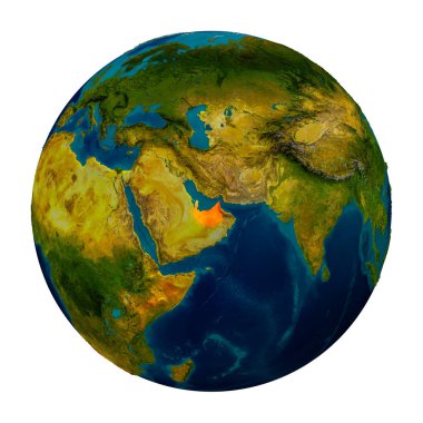 Birleşik Arap Emirlikleri küre üzerinde vurgulanır