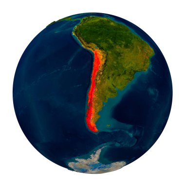 Küre üzerinde vurgulanan Şili