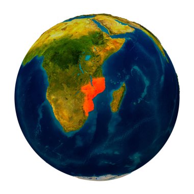 Küre üzerinde vurgulanan Mozambik