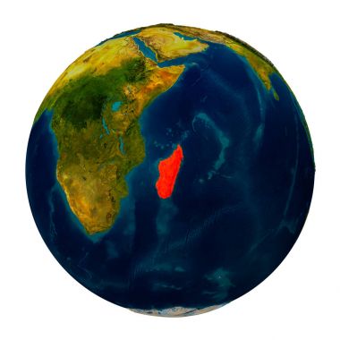 Küre üzerinde vurgulanan Madagaskar