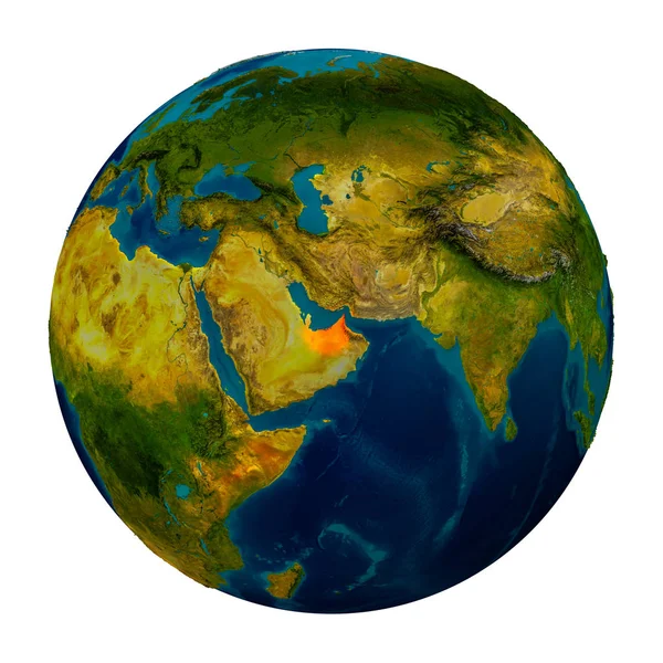 Объединенные Арабские Эмираты выделены на земном шаре — стоковое фото