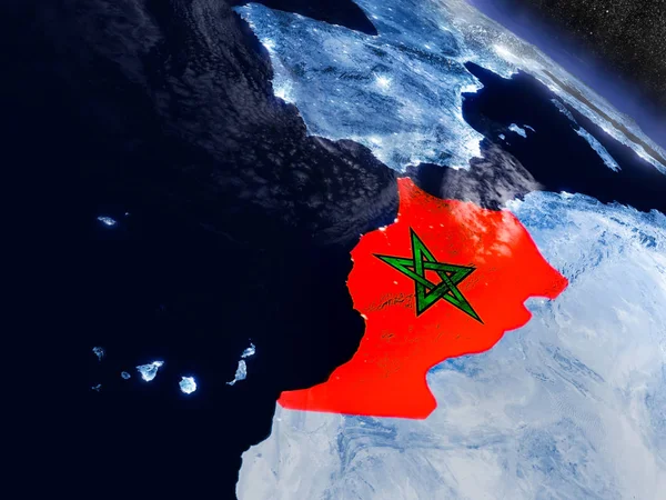 摩洛哥与嵌入式旗子从空间 — 图库照片