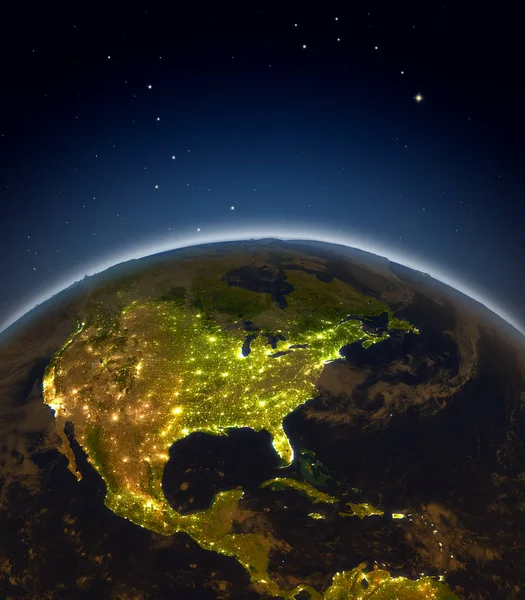 Центральная и Северная Америка ночью — стоковое фото