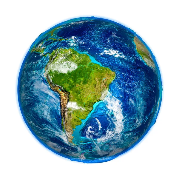 Zuid-Amerika op gedetailleerd model van de aarde — Stockfoto