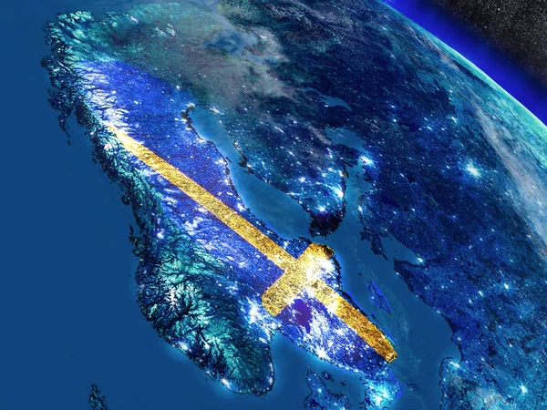 Suecia con bandera incrustada desde el espacio —  Fotos de Stock