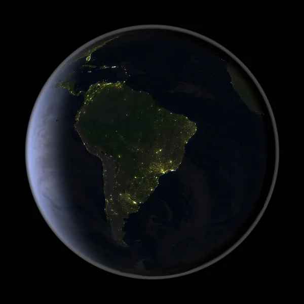 South America from space at night — Stock Photo, Image