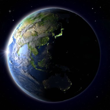 Doğu Asya günbatımı sırasında uzaydan