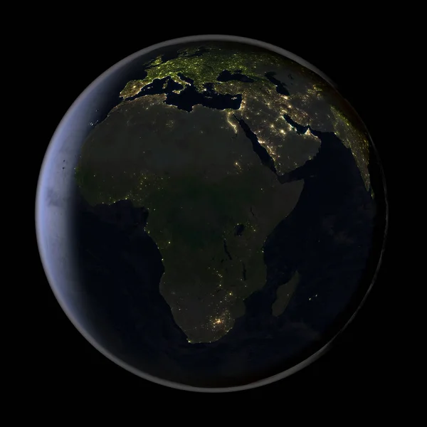 Afrika vanuit de ruimte bij nacht — Stockfoto