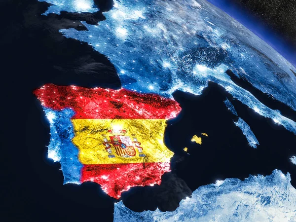 Hiszpania z osadzonych flagi z kosmosu — Zdjęcie stockowe