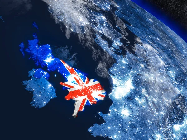 United Kingdom with embedded flag from space — Stock Photo, Image