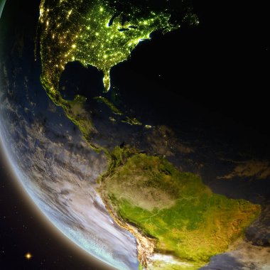 Dusk sırasında uzaydan Orta Amerika