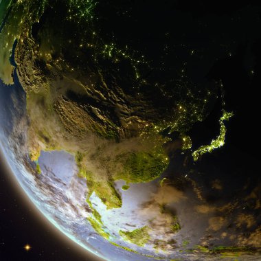 Doğu Asya dusk sırasında uzaydan