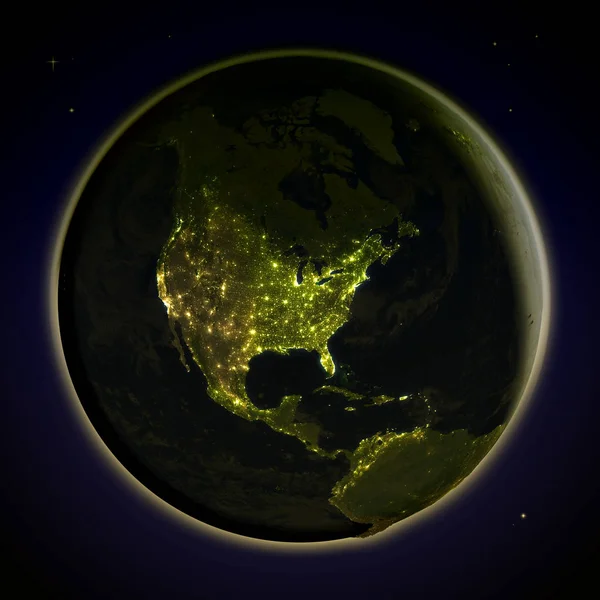 Amérique du Nord de l'espace la nuit — Photo
