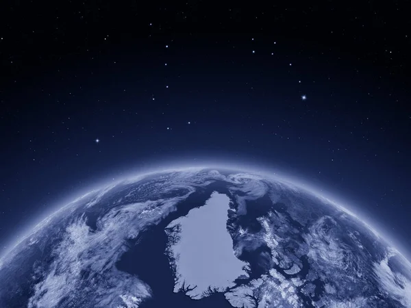 Groenlandia desde el espacio por la noche — Foto de Stock