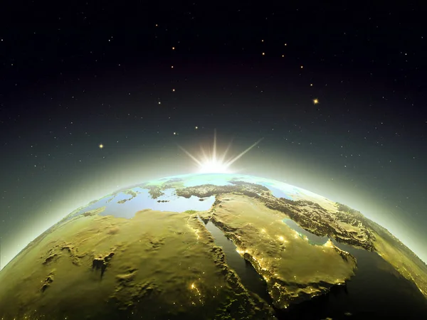 Salida del sol sobre Oriente Medio desde el espacio —  Fotos de Stock