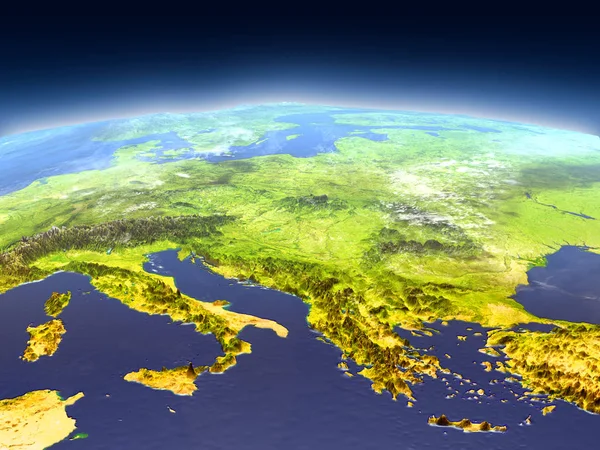 Región del mar Adriático desde el espacio — Foto de Stock