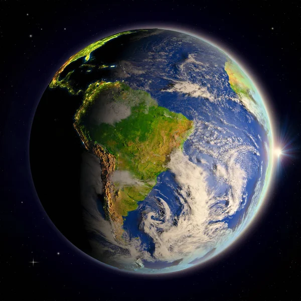 Güney Amerika alacakaranlıkta uzaydan — Stok fotoğraf