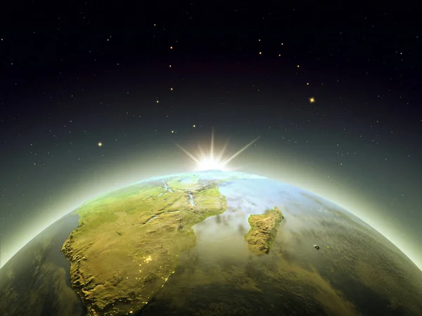 Ανατολή ηλίου πάνω από τη Νότια Αφρική από το διάστημα — Φωτογραφία Αρχείου