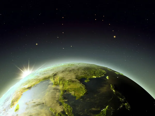Indochina do espaço durante o nascer do sol — Fotografia de Stock