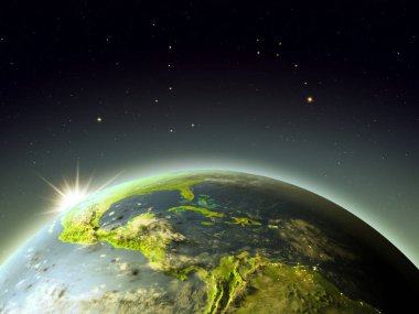 Orta Amerika gündoğumu sırasında uzaydan