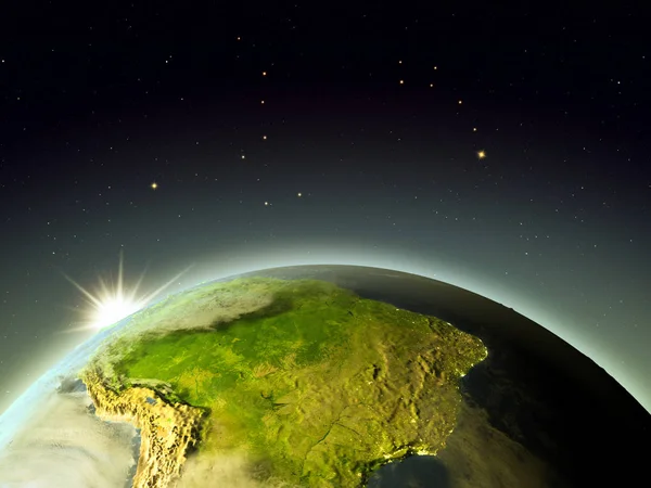 Sudamérica desde el espacio durante el amanecer —  Fotos de Stock