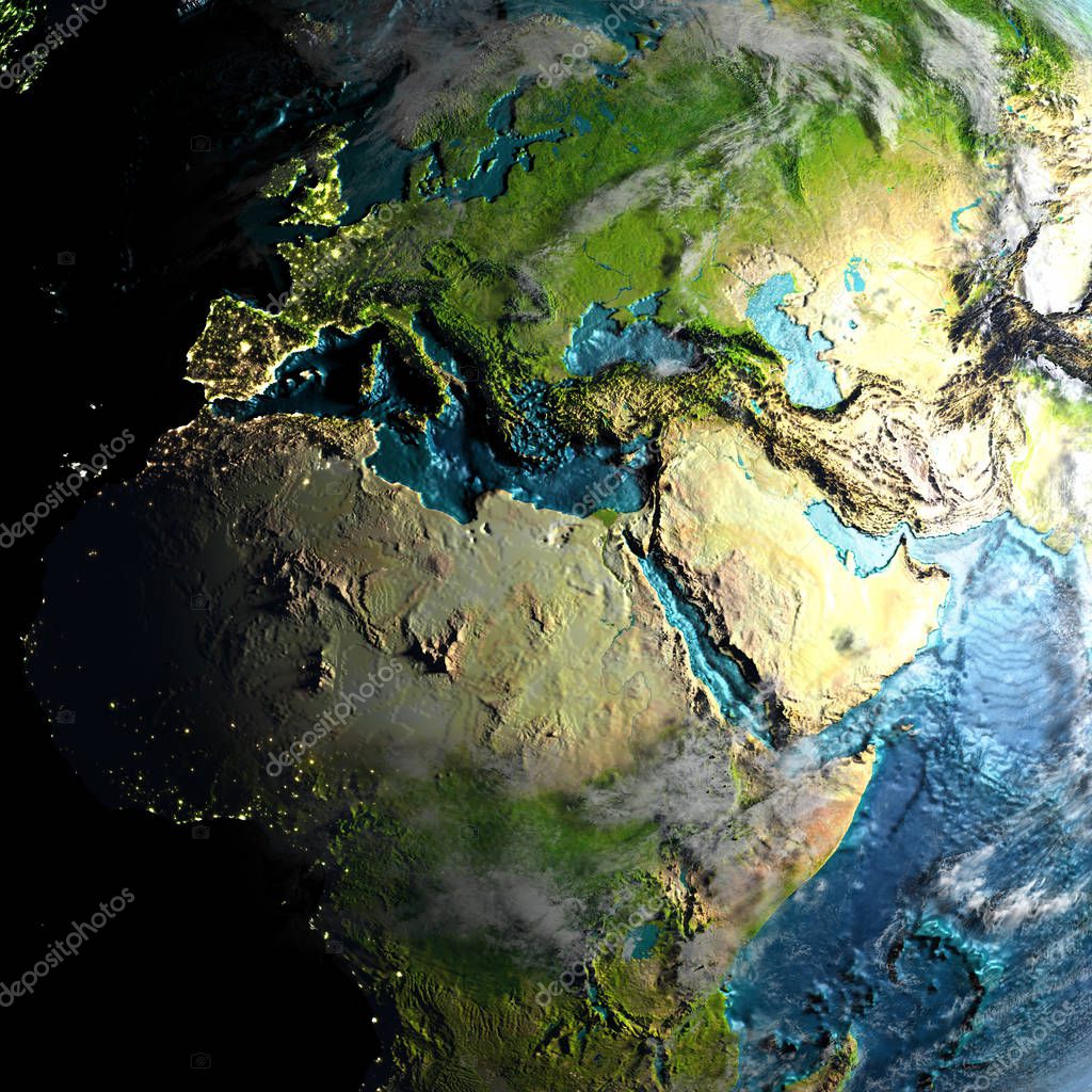 Regione EMEA sulla mappa fisica al mattino — Foto stock di © tom.griger ...