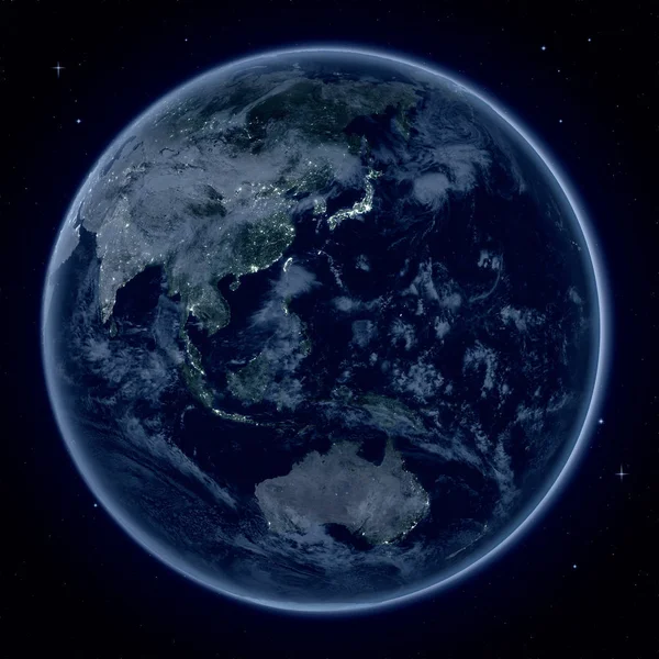 Asie de l'Est la nuit depuis l'espace — Photo