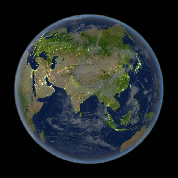 Asien på natten från rymden — Stockfoto
