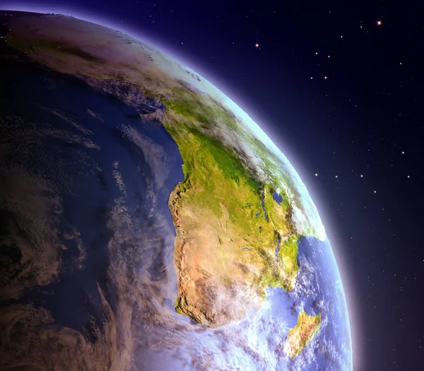 África desde el espacio al amanecer — Foto de Stock