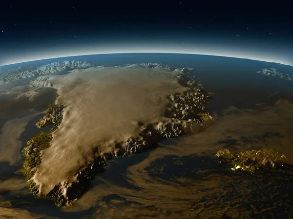 Grönland und Island am Abend aus dem All — Stockfoto