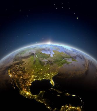 Orta ve Kuzey Amerika gündoğumu sırasında uzaydan