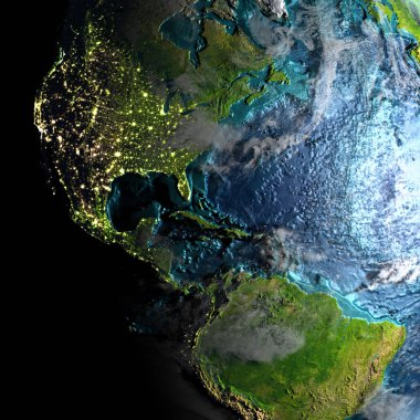 Sabahları fiziksel harita üzerinde Amerika