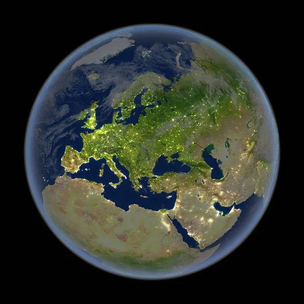 우주에서 밤에 유럽 — 스톡 사진