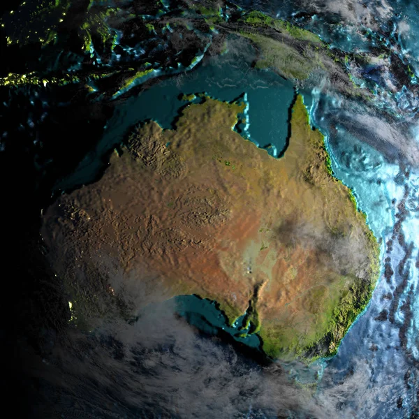 Austrália no mapa físico pela manhã — Fotografia de Stock