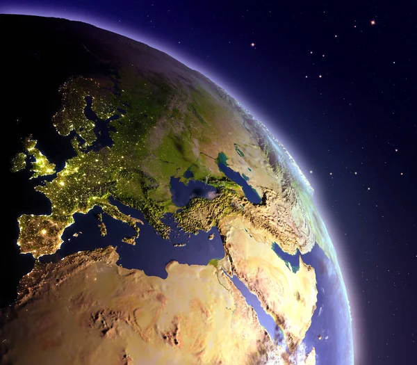 Регіон EMEA з космосу на світанку — стокове фото