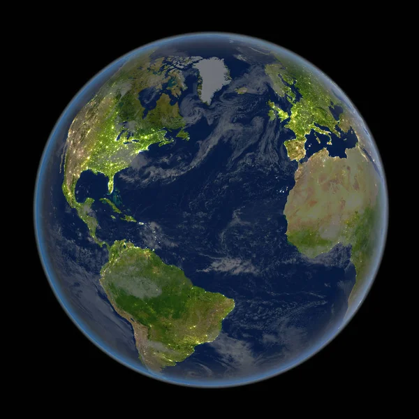 Северное полушарие ночью из космоса — стоковое фото