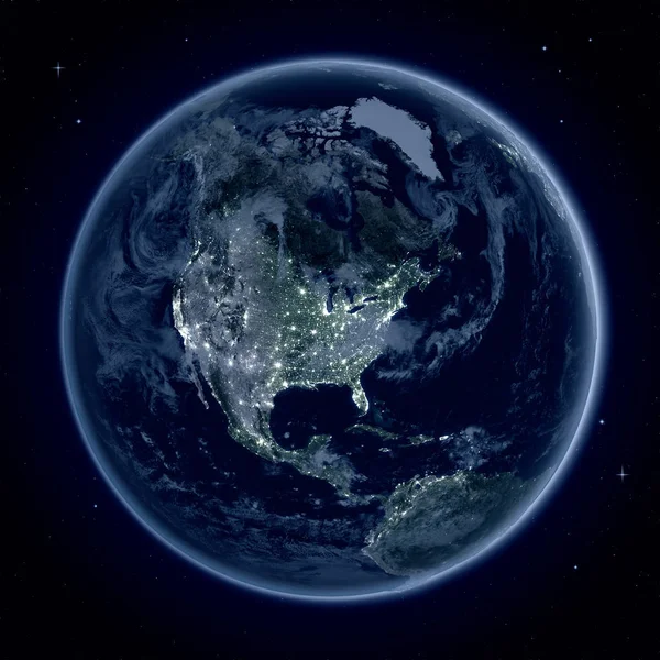 Észak-Amerika éjjel az űrből — Stock Fotó
