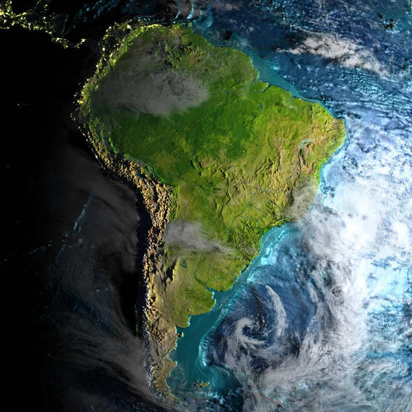 Южная Америка на физической карте утром — стоковое фото