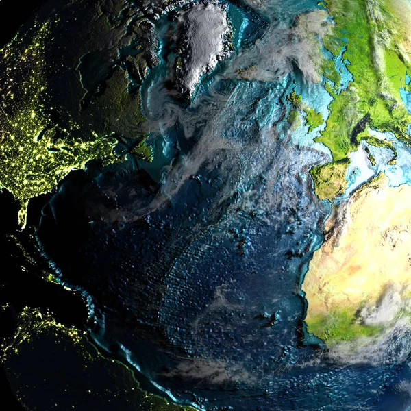 Північній півкулі на фізичну мапу ранку — стокове фото