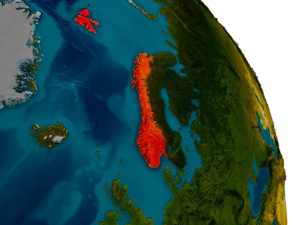 Норвегия на модели планеты Земля — стоковое фото