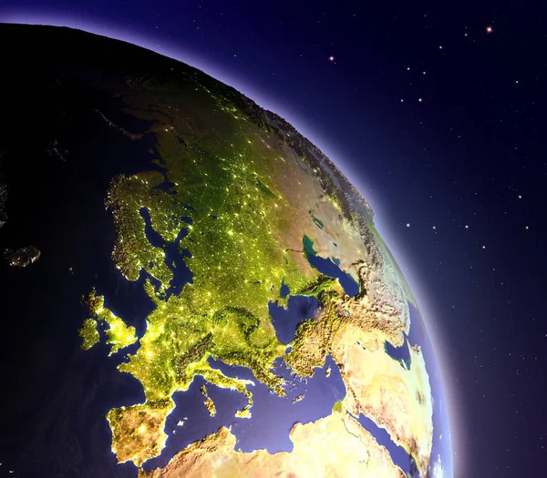 Európa az űrből hajnalban — Stock Fotó