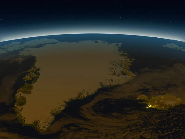 格陵兰岛和冰岛从空间在晚上 — 图库照片