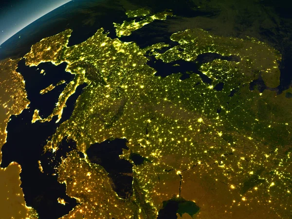 Ευρώπη από το διάστημα το βράδυ — Φωτογραφία Αρχείου