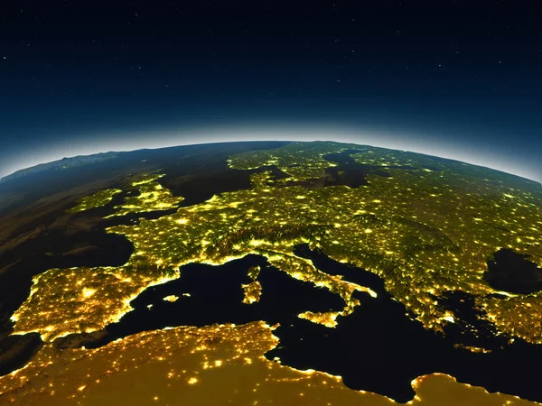 Europa vanuit de ruimte in de avond — Stockfoto