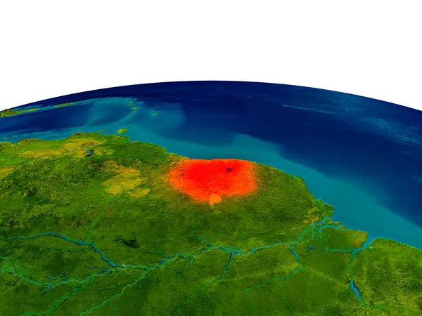 Suriname no modelo do planeta Terra — Fotografia de Stock