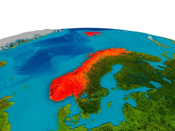 Norge på modell av planeten jorden — Stockfoto