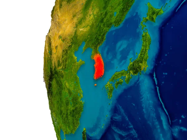Corée du Sud sur le modèle de la planète Terre — Photo