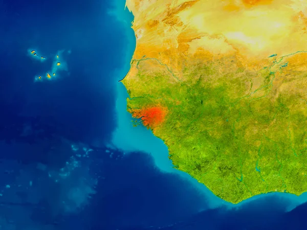 Guinea-Bissau auf der physischen Karte — Stockfoto