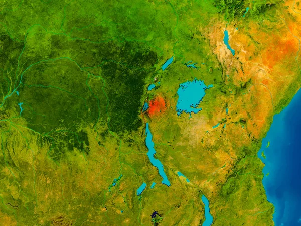 Ruanda fiziksel harita üzerinde — Stok fotoğraf